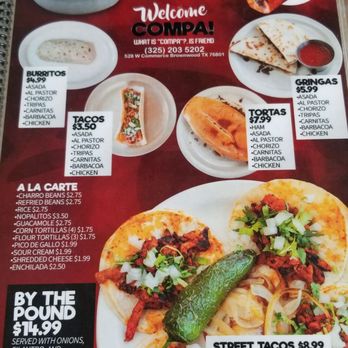 Tacos “El Compa” - Menu - Tacos Near Me - Brownwood, Texas