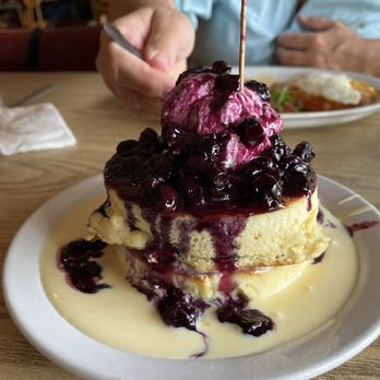 Chala's Wood Fire Grill - My Blueberry Crème Pancakes $12 - Mexican Near Me - Mesilla, New Mexico