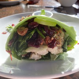 Spinach, apple, walnut salad. Added chicken and did it a wrap.