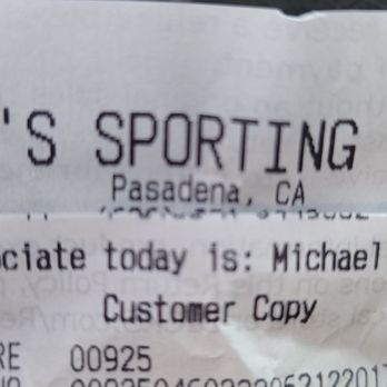 DICK'S Sporting Goods - Store receipt purchase/ employee name - Sports Wear Near Me - Pasadena, California