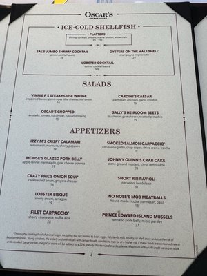 Menu photo 1 Oscar's Steakhouse Las Vegas, NV Menu photo 1 Oscar's Steakhouse Las Vegas, NV