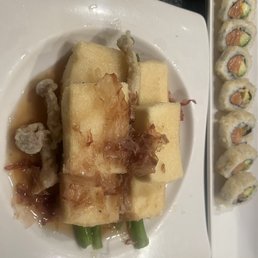 Agedashi Tofu and Salmon Tempura Roll