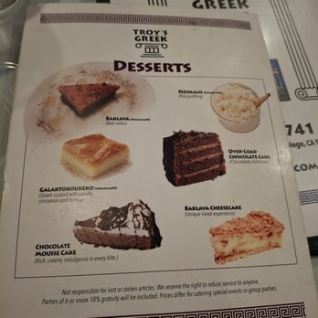 Troy's Greek Restaurant - Enlarged picture of desserts - Greek Near Me - San Diego, California Troy's Greek Restaurant - Enlarged picture of desserts - Greek Near Me - San Diego, California