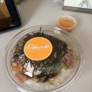 Pokeworks - Got mine to go - large poke bowl - Salad Near Me - College Station, Texas Pokeworks - Got mine to go - large poke bowl - Salad Near Me - College Station, Texas