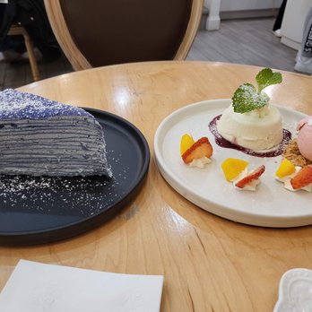 Prince Tea House - Purple Yam Mille Crêpes Cake and Coconut Panna Catta - Desserts Near Me - Forest Hills, New York Prince Tea House - Purple Yam Mille Crêpes Cake and Coconut Panna Catta - Desserts Near Me - Forest Hills, New York