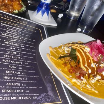 Eclipse Azul Kitchen & Lounge - Chile Relleno with Pastor over Chorizo Potatoes & their Drink Menu - Lounges Near Me - Bakersfield, California