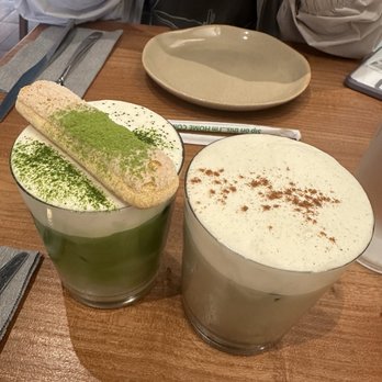Between Us - Matcha Latte Tiramisu and pumpkin spice hojicha latte - Breakfast & Brunch Near Me - San Diego, California Between Us - Matcha Latte Tiramisu and pumpkin spice hojicha latte - Breakfast & Brunch Near Me - San Diego, California