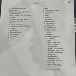 Chubby Unicorn Donut Shop - Donut Menu