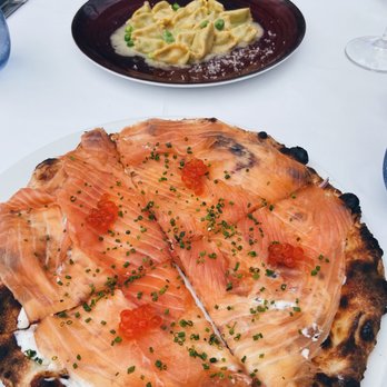 Spago - Pizza with House Cured Smoked Scottish Salmon* - New American Near Me - Beverly Hills, California Spago - Pizza with House Cured Smoked Scottish Salmon* - New American Near Me - Beverly Hills, California