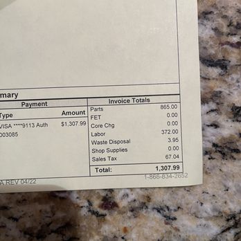 Big O Tires - Receipt - Tires Near Me - Brea, California