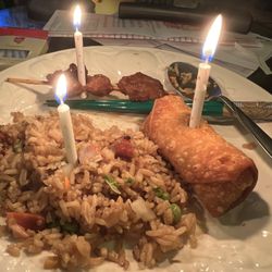 Golden Star - 26. Roast Pork Fried Rice, 9. Chicken Sticks, 4. Egg Roll, 11. Pan-Fried Dumplings
