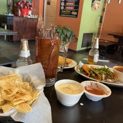 Queso, 4 Birria Tacos, Michelada