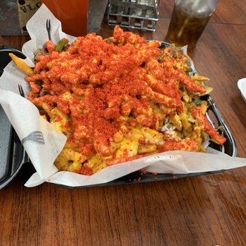 Fatima's Grill - 3 Meat fries w/hot Cheetos added bomb - Mediterranean Near Me - Downey, California Fatima's Grill - 3 Meat fries w/hot Cheetos added bomb - Mediterranean Near Me - Downey, California