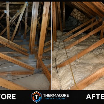 Thermacore Insulation - Before and After of Blown - In insulation in an attic . - Insulation Installation Near Me - Stockton, California Thermacore Insulation - Before and After of Blown - In insulation in an attic . - Insulation Installation Near Me - Stockton, California