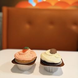 Frosted Cupcakery - Strawberry cream, cheese, cupcake, Vanilla cream cheese frosting on red velvet
