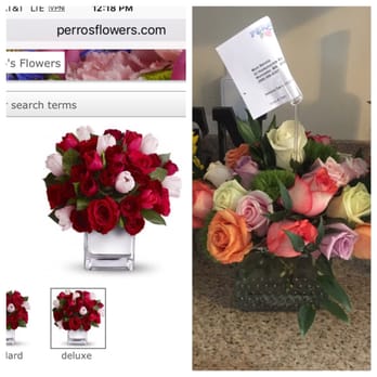 Perro's Flowers - Ordered the flower arrangement on the left and that's what I received on the right. Half ass arrangement. Not happy! - Florists Near Me - Worcester, Massachusetts Perro's Flowers - Ordered the flower arrangement on the left and that's what I received on the right. Half ass arrangement. Not happy! - Florists Near Me - Worcester, Massachusetts