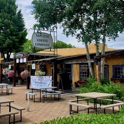 San Luis Coffee Company - The coffee house with out door seating and a stage is being built for future entertainment.