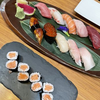 Kata Robata - Salmon roll and sushi platter - Sushi Bars Near Me - Houston, Texas Kata Robata - Salmon roll and sushi platter - Sushi Bars Near Me - Houston, Texas