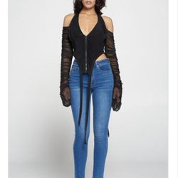 Leopard Legz Boutique - Black mesh top!