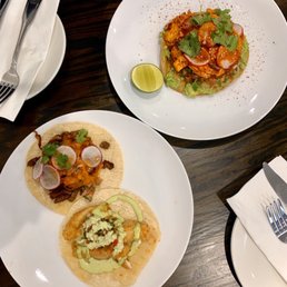 Steak Taco, Fish Taco & Octopus Tostada