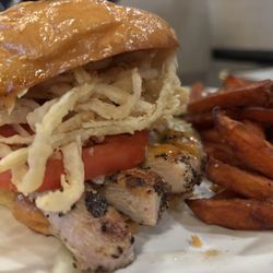 Dee Jay's BBQ Ribs & Grille - Collier - Pork Sandwich with sweet potato fries