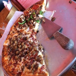 Large pizza, 8 slices, 1/2 meat lovers and 1/2 make your own. Loved it!
