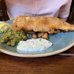 Fish and chips with Minty peas.