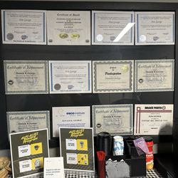 Auto Allies - All the education and quality certificates and diplomas for the shop. Freebie merch promos at the bottom.