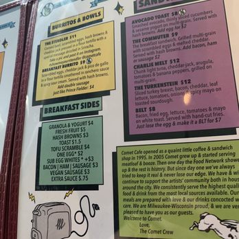 Comet Cafe - Menu feb 2020 - Breakfast & Brunch Near Me - Milwaukee, Wisconsin