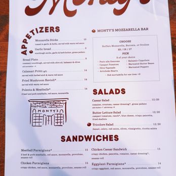 Monty’s Red Sauce - menu front - Italian Near Me - Portland, Oregon Monty’s Red Sauce - menu front - Italian Near Me - Portland, Oregon