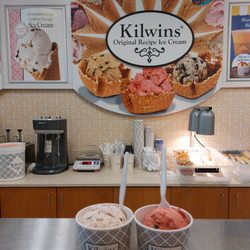 Kilwins Ice Cream - Chocolate - Fudge - Strawberry Chunk and Blueberry Waffle Cone (L); Cappuccino Chocolate Chip and Traverse City Cherry (R)
