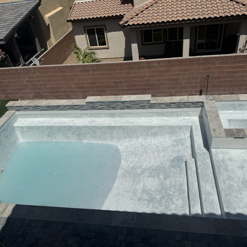 Pools R Us - Plaster and filling up! Blue plaster is white until you brush it..a lot! - Pool & Hot Tub Service Near Me - Las Vegas, Nevada Pools R Us - Plaster and filling up! Blue plaster is white until you brush it..a lot! - Pool & Hot Tub Service Near Me - Las Vegas, Nevada