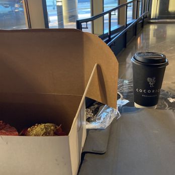 Cocorico Boulangerie - Got the strawberry cruffin and raspberry/pistachio croissant...both AMAZING! Also a large oat milk latte - Coffee & Tea Near Me - Boston, Massachusetts