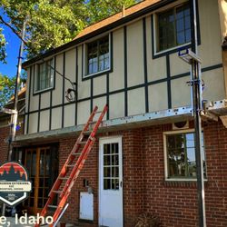 Evergreen Exteriors - Another beautiful siding project! This is hardie board and batten siding, with batten aspect of the siding painted a different color.