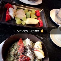Matcha Bircher and fruit platter (overpriced!)