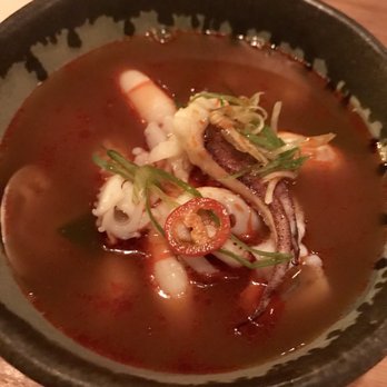 Soogil - Spicy Soft Tofu shrimp, squid, manila clam, tofu flan with spicy seafood broth - Korean Near Me - New York, New York