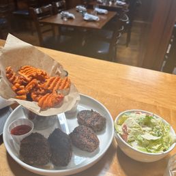 Steak frites and sweet potato fries had a great char and a juicy taste