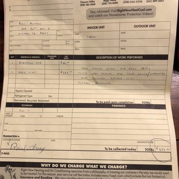 Right Now Heating, Air Conditioning & Plumbing - Bill for random parts that were not needed. - Heating & Air Conditioning/HVAC Near Me - Caldwell, Idaho Right Now Heating, Air Conditioning & Plumbing - Bill for random parts that were not needed. - Heating & Air Conditioning/HVAC Near Me - Caldwell, Idaho