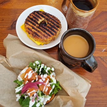 Clatter Cafe - half everything bagel with smoked salmon and  everything bagel sandwich was absolutely delish. Coffee is great too. - Coffee & Tea Near Me - Frostburg, Maryland