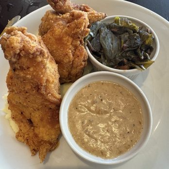 The Chop House - Red chile fried chicken, vinegary greens, mashed and gravy. WOW! - American Near Me - Hico, Texas The Chop House - Red chile fried chicken, vinegary greens, mashed and gravy. WOW! - American Near Me - Hico, Texas