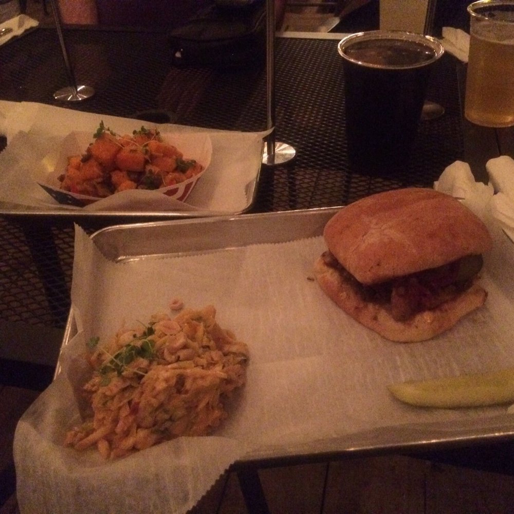 Loflin Yard - Pork PoBoy with peanut slaw and side order of sweet potato salad (Rainy Day menu) - New American Near Me - Memphis, Tennessee Loflin Yard - Pork PoBoy with peanut slaw and side order of sweet potato salad (Rainy Day menu) - New American Near Me - Memphis, Tennessee
