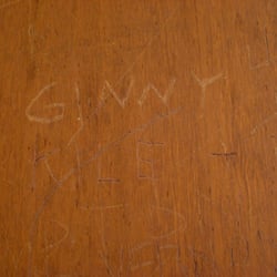 Jergins Subway - People carved their names on the wooden doors