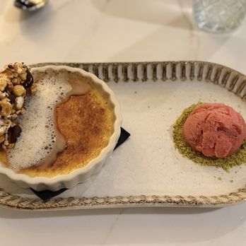 Top Brass - Crème brûlée with raspberry sorbet - Bars Near Me - Addison, Texas