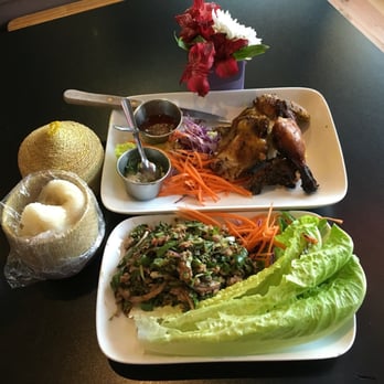 Pestle Rock - Chicken larb and forgot what the other dish is called and a side of sticky rice - Thai Near Me - Seattle, Washington