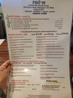 Menu photo 1 Pho 99 Bellingham, WA