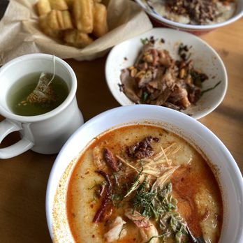 Secret Congee - Tom Yum Shrimp Congee, Slow-Cooked Beef and Kimchi Congee, Youtiao Crispy Fried Dough, and a special spicy lamb side dish - Asian Fusion Near Me - Seattle, Washington Secret Congee - Tom Yum Shrimp Congee, Slow-Cooked Beef and Kimchi Congee, Youtiao Crispy Fried Dough, and a special spicy lamb side dish - Asian Fusion Near Me - Seattle, Washington