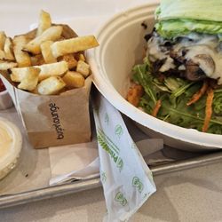 Burger Lounge - Mushroom Swiss truffle aioli burger with lettuce wrap and fries