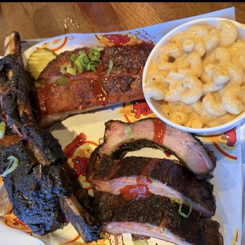 Rollin Smoke BBQ - Trio Choice of 3 Meats with Mac & Cheese (spare, baby back, and beef ribs) - Barbeque Near Me - Avondale, Arizona Rollin Smoke BBQ - Trio Choice of 3 Meats with Mac & Cheese (spare, baby back, and beef ribs) - Barbeque Near Me - Avondale, Arizona