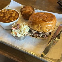 PULLED PORK SANDWICH BAKED BEANS CORNBREAD PULLED PORK SANDWICH BAKED BEANS CORNBREAD