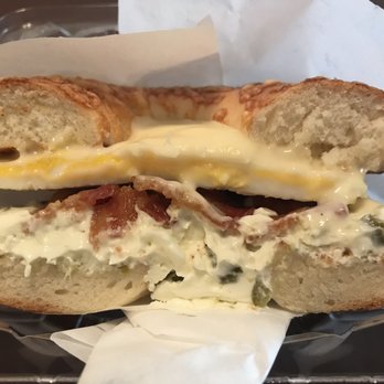 I Love Bagels - Bacon breakfast sandwich on an Asiago Cheese bagel + jalapeño cream cheese - Delis Near Me - Oceanside, California I Love Bagels - Bacon breakfast sandwich on an Asiago Cheese bagel + jalapeño cream cheese - Delis Near Me - Oceanside, California